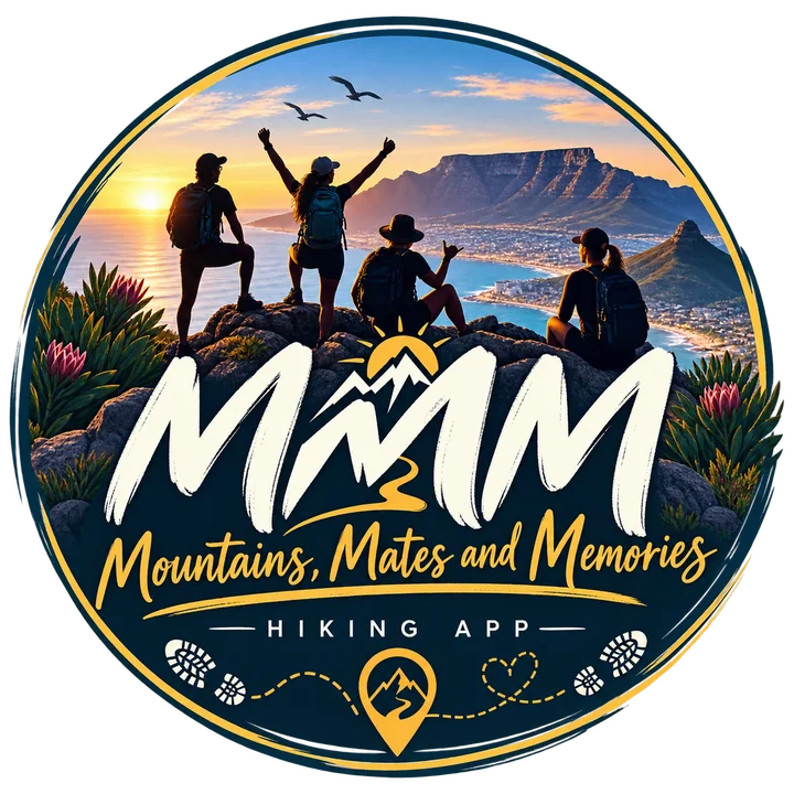 Mountains, Mates and Memories — hiking app badge